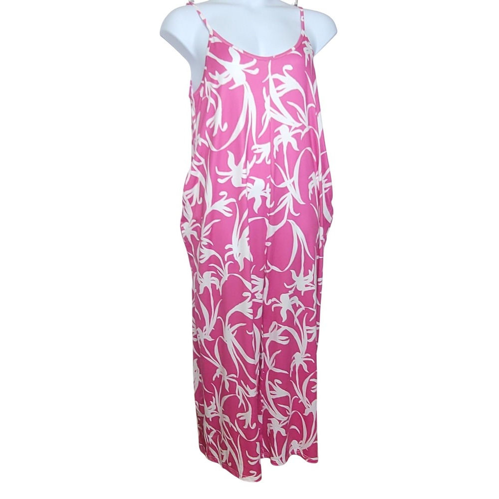 Jumpsuit Women 0XL Pink Tropical Floral Wide Leg Spaghetti Strap Vacation Resort